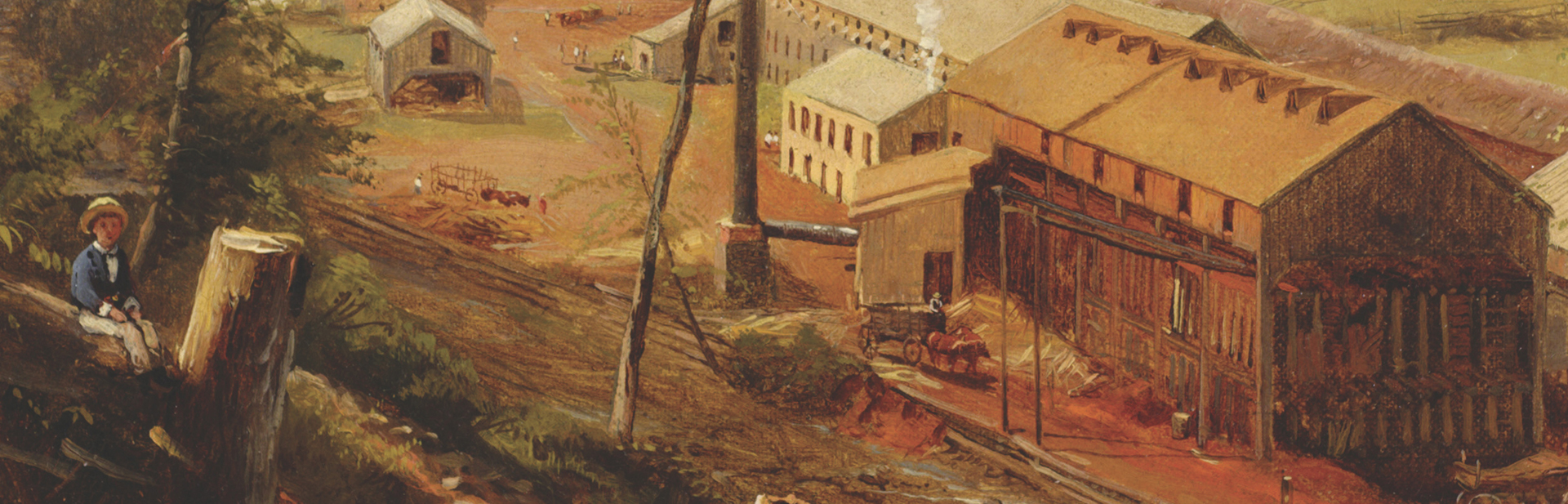 Detail of the cover of the autumn 2025 issue of The Review showing a detail of William Hart's painting "A Tannery in the Catskills."