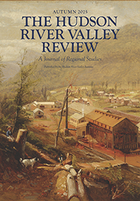 image of issue with painting on the cover showing tannery buildings in a clearcut valley