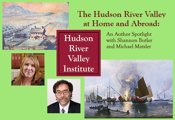 tite slide with photos of Shannon Butler and Michael Matsler, a painting of a farm house and surrounding farm, a painting of British ships battling CHinese junks during the opium wars