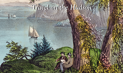detail of Currier & Ives print with sailboats in the Hudson Highlands