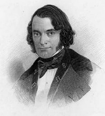 black and white portrait of Andrew Jackson Downing wearing a jacket and bow tie 