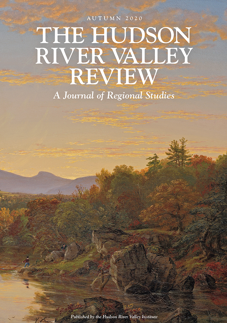 image of the cover, showing a detail of Thomas Cole's painting of Catskill Creek with a boulder and two people in the foreground, the Catskill Mountain escarpment in the background